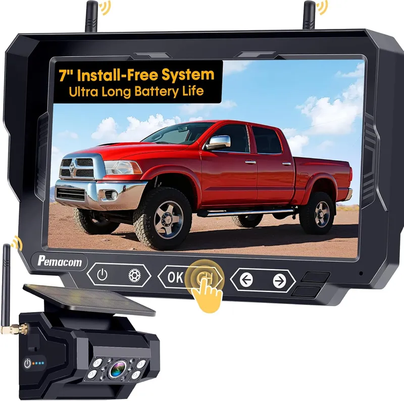 PEMACOM Magnetic Solar Wireless Backup Camera 7